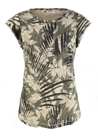 Tricou imprimat cu mâneci mini, bumbac, culoare: verde imprimat
