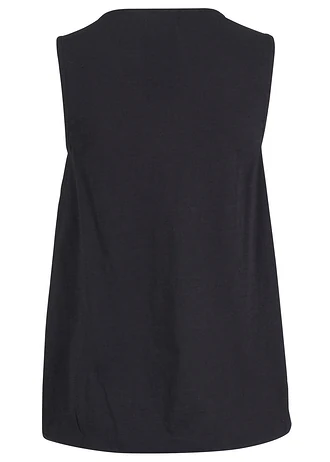 Top en coton style cache-cœur à base élastiquée, Couleur: noir