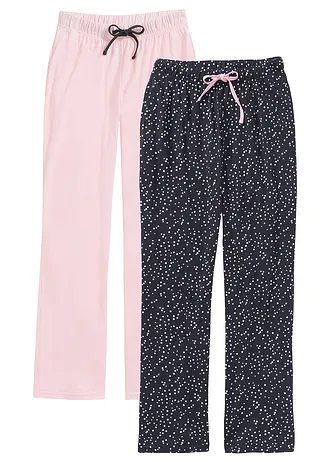 Pantaloni lungi de pijama din bumbac organic 100% (set/2 buc.) • albastru-gri cu puncte/roz pudrat • magazin bonprix