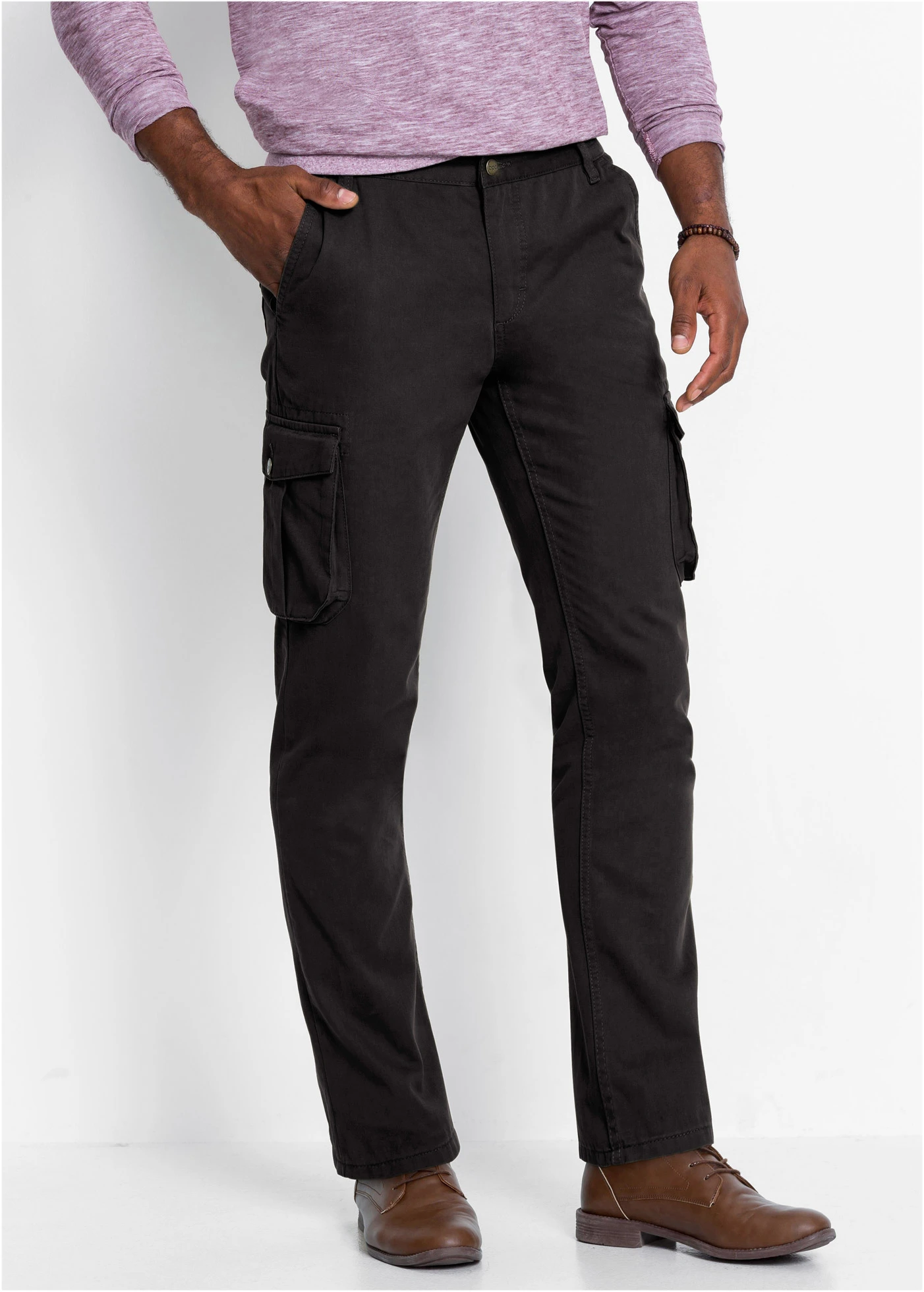 Regular fit cargo broek met elastische band, straight • zwart • bonprix online shop