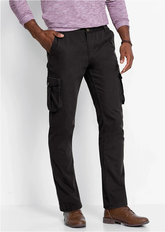 Regular fit cargo broek met elastische band, straight • zwart • product-page.page-title-suffix