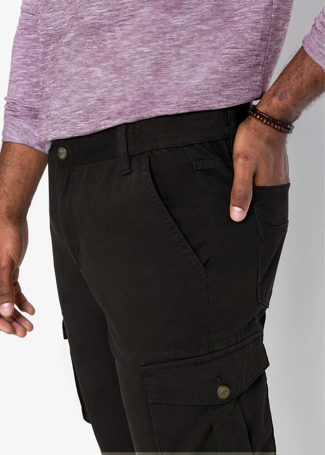 Regular fit cargo broek met elastische band, straight • zwart • product-page.page-title-suffix