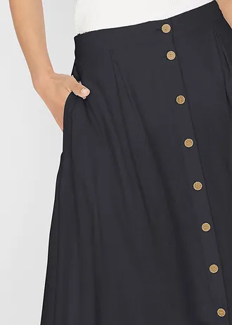 Jupe midi en lin mélangé • noir • Boutique bonprix