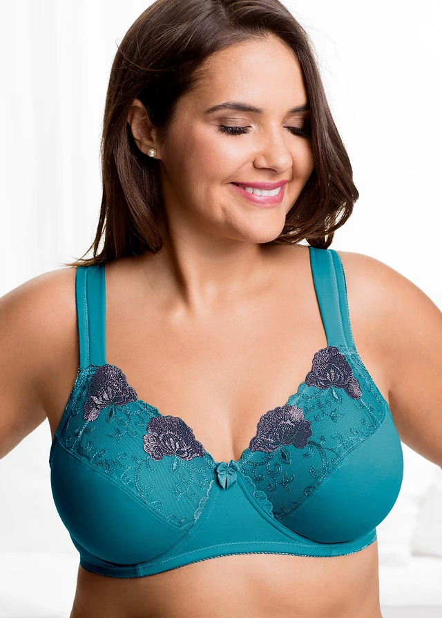 Lot de 2 soutiens-gorge minimiseurs à bretelles rembourrées, Couleur: turquoise cobalt + gris floral