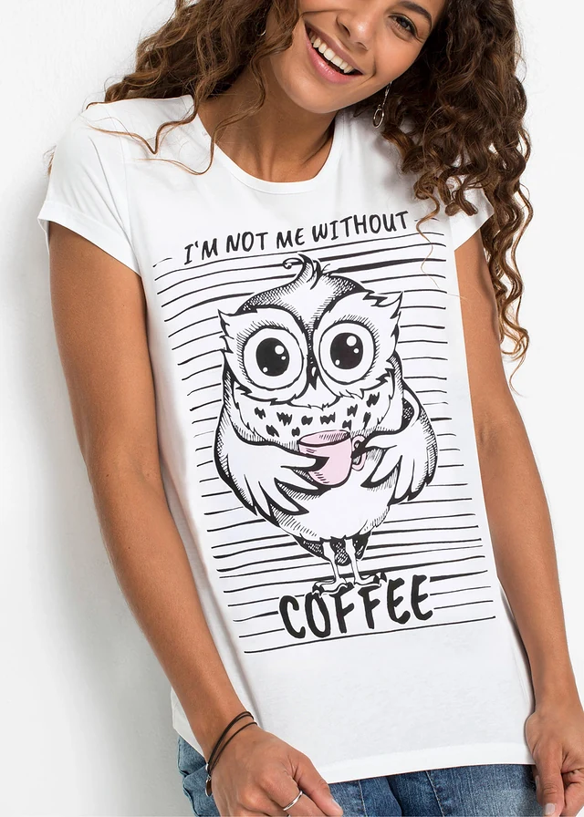 T-shirt met print van puur katoen • wit met print uil • product-page.page-title-suffix