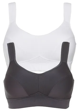 Sport bh, normale steun (set van 2) • antraciet+wit • bonprix online shop