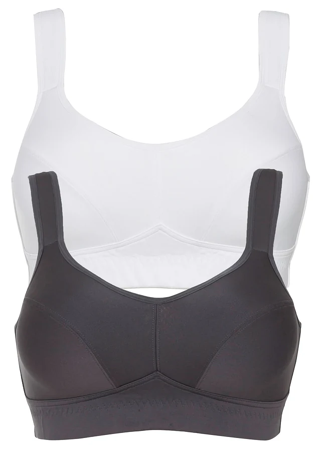 Lot de 2 soutiens-gorge de sport, maintien modéré, Couleur: anthracite + blanc