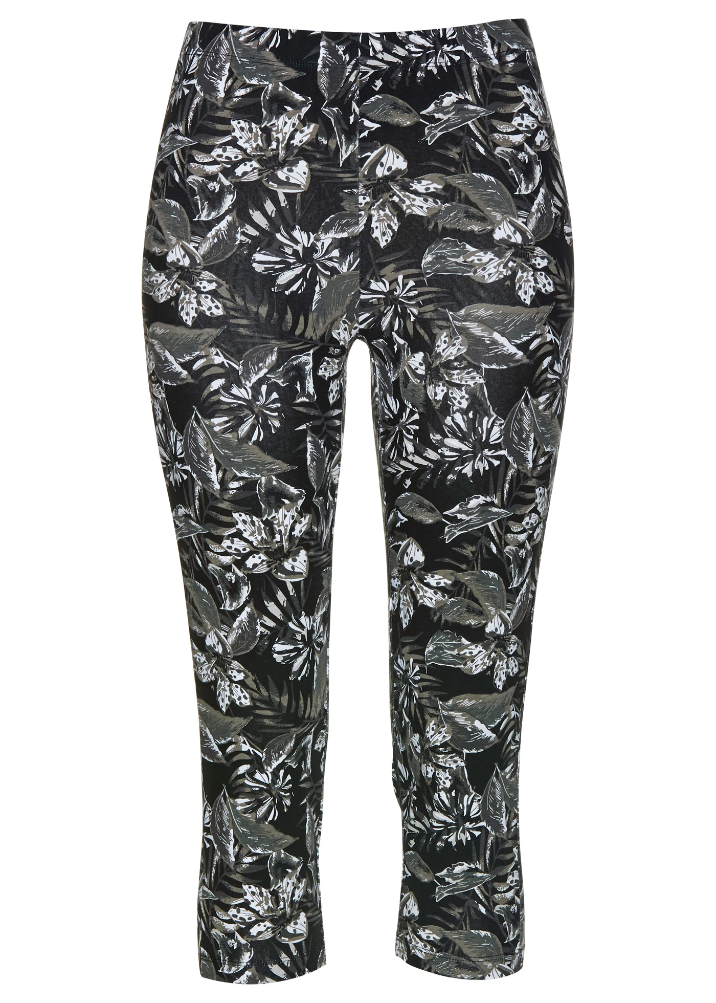 Legging 3/4 en coton extensible • noir-blanc floral • Boutique bonprix