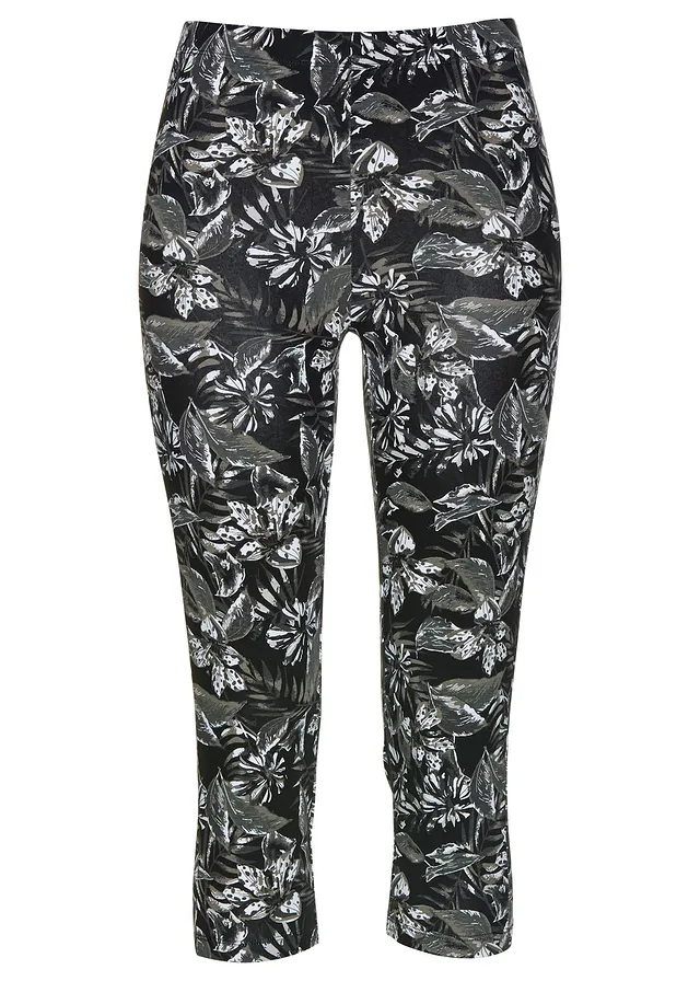 Legging 3/4 en coton extensible • noir-blanc floral • Boutique bonprix
