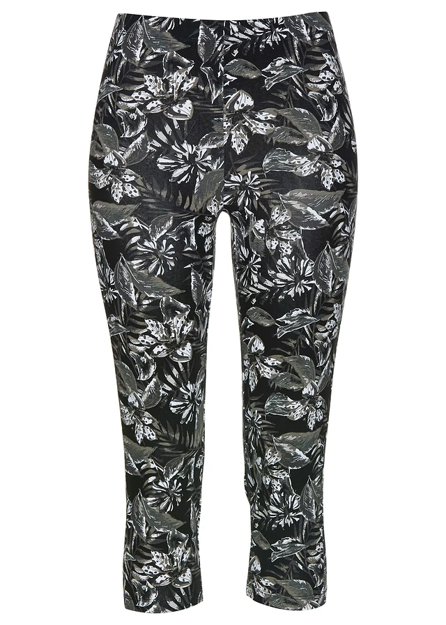 Capri legging van katoenmix, Kleur: zwart-wit gebloemd