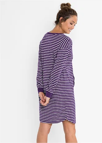 Nočná košeľa s bio bavlnou • fialová melírovaná/biela vlna pásikovaná • obchod bonprix