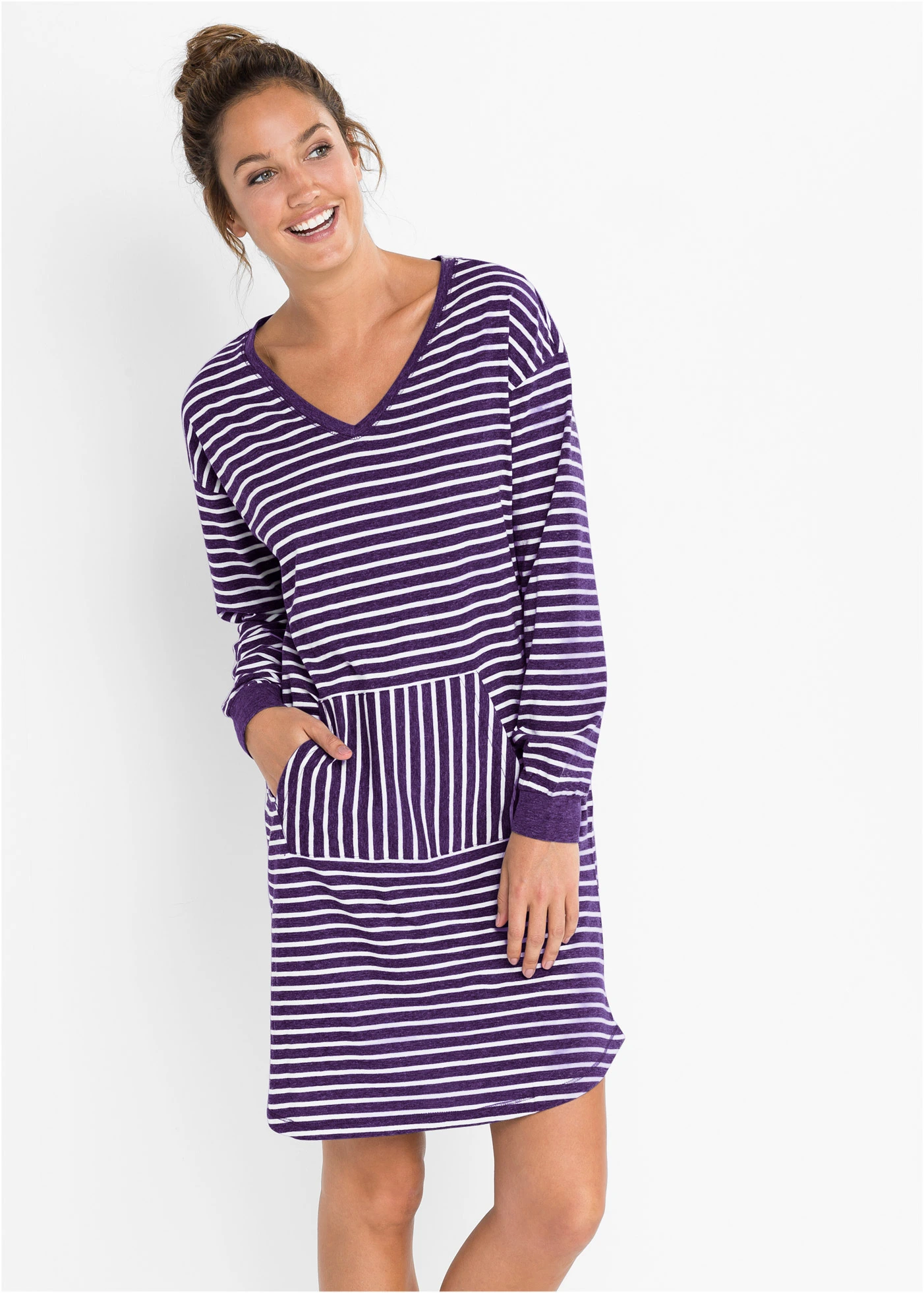 Nočná košeľa s bio bavlnou • fialová melírovaná/biela vlna pásikovaná • obchod bonprix