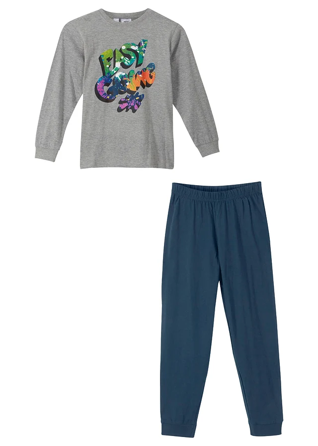 Pyjama met biologisch katoen (2-dlg. set), Kleur: lichtgrijs gemêleerd-donkerblauw