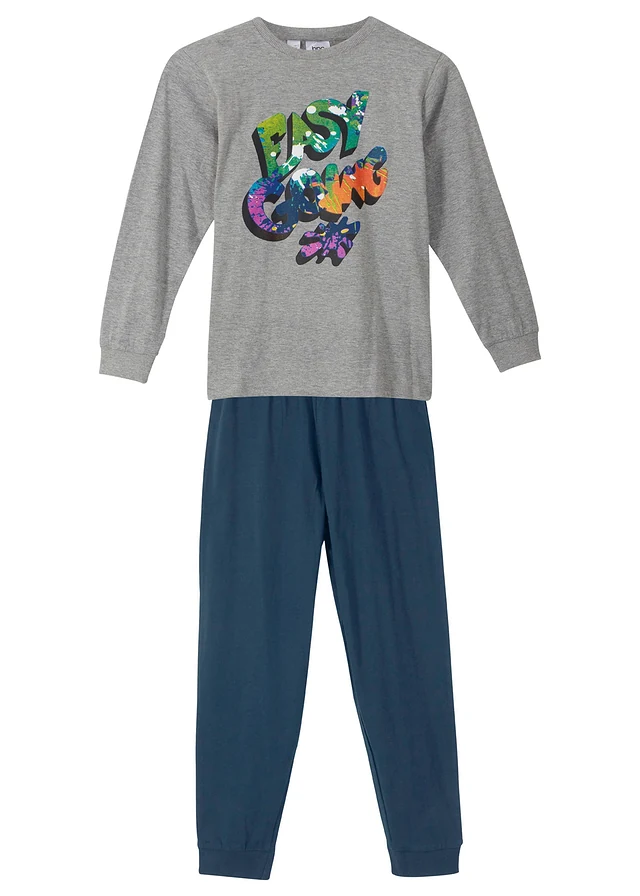 Pyjama met biologisch katoen (2-dlg. set), Kleur: lichtgrijs gemêleerd-donkerblauw