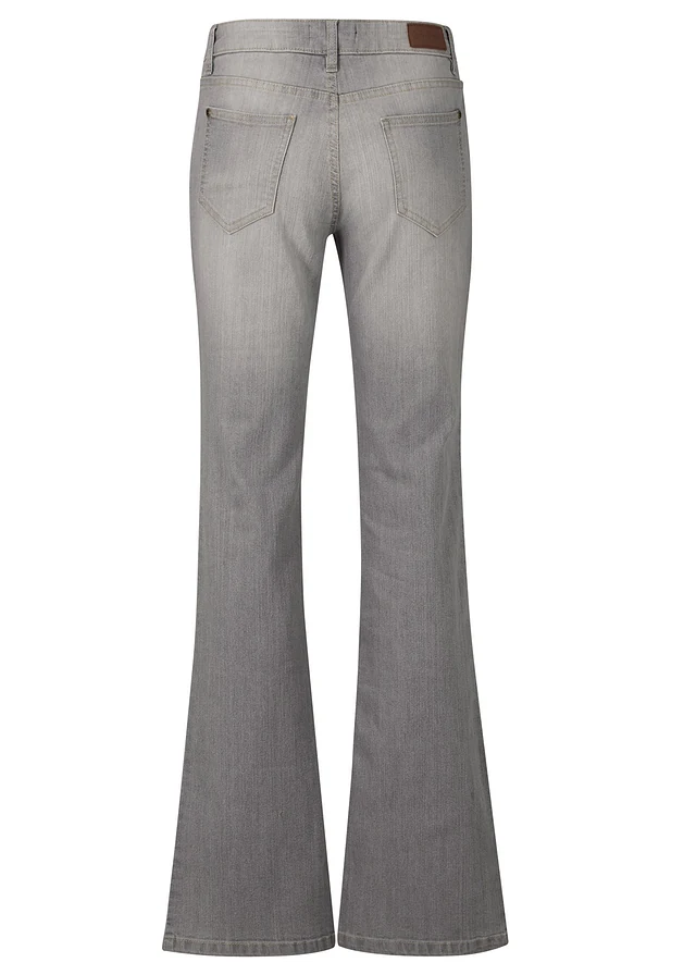 Jean bootcut taille mi-haute, extensible et confortable, Couleur: gris clair used
