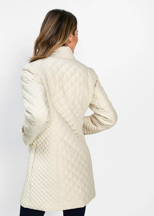 Lange gewatteerde jas, Kleur: kiezelbeige