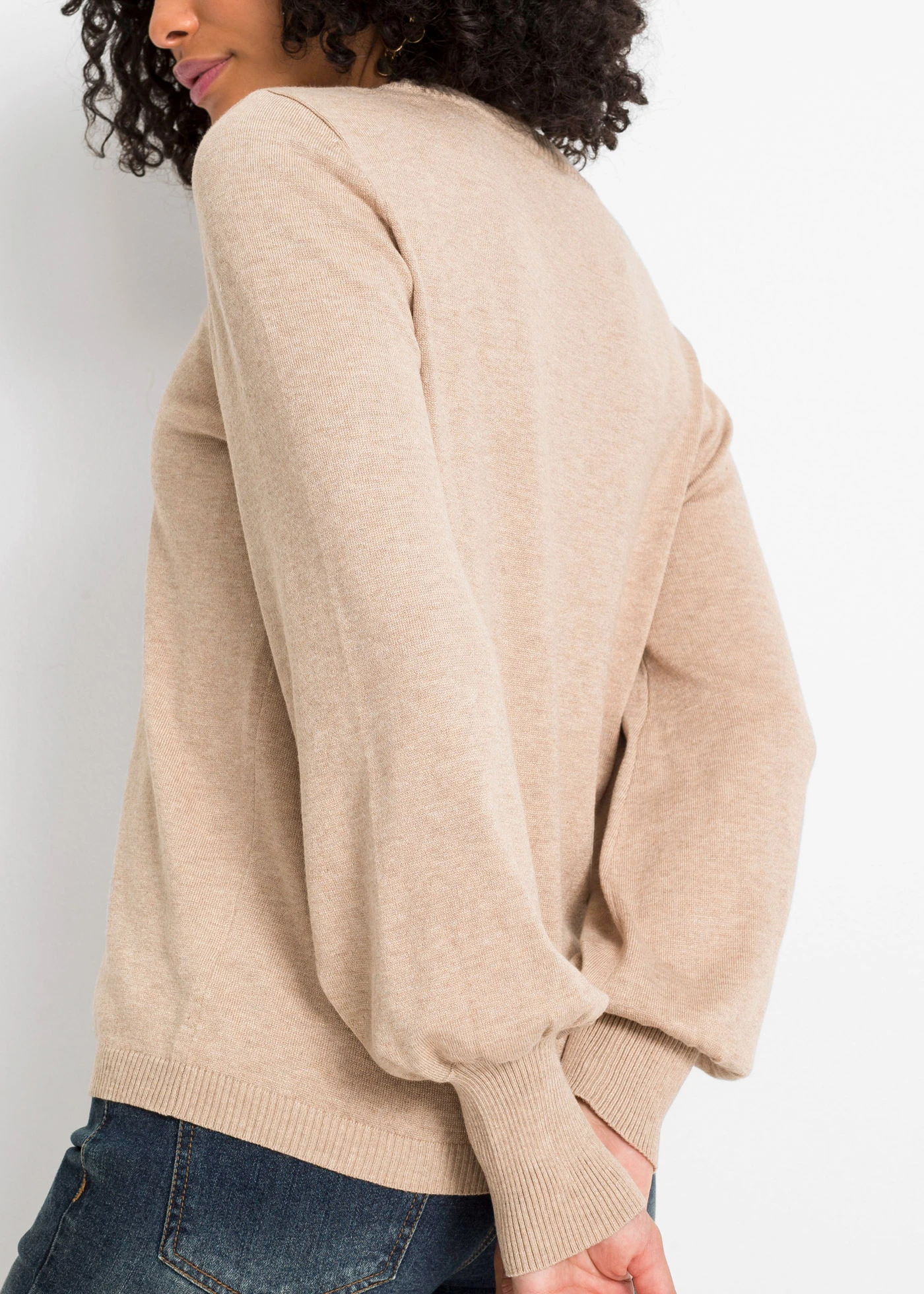 Svetr s balónovými rukávy • béžový melír • bonprix obchod