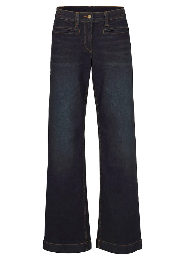 Džíny, Wide Leg, Mid Waist, pohodlný pas • tmavě modrý denim used • bonprix obchod