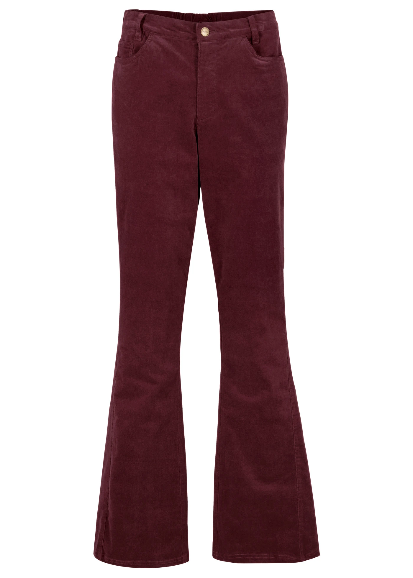 Spodnie sztruksowe dzwony ze stretchem high-waist z wygodnym paskiem • czerwony klonowy • sklep bonprix