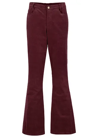 Spodnie sztruksowe dzwony ze stretchem high-waist z wygodnym paskiem • czerwony klonowy • sklep bonprix