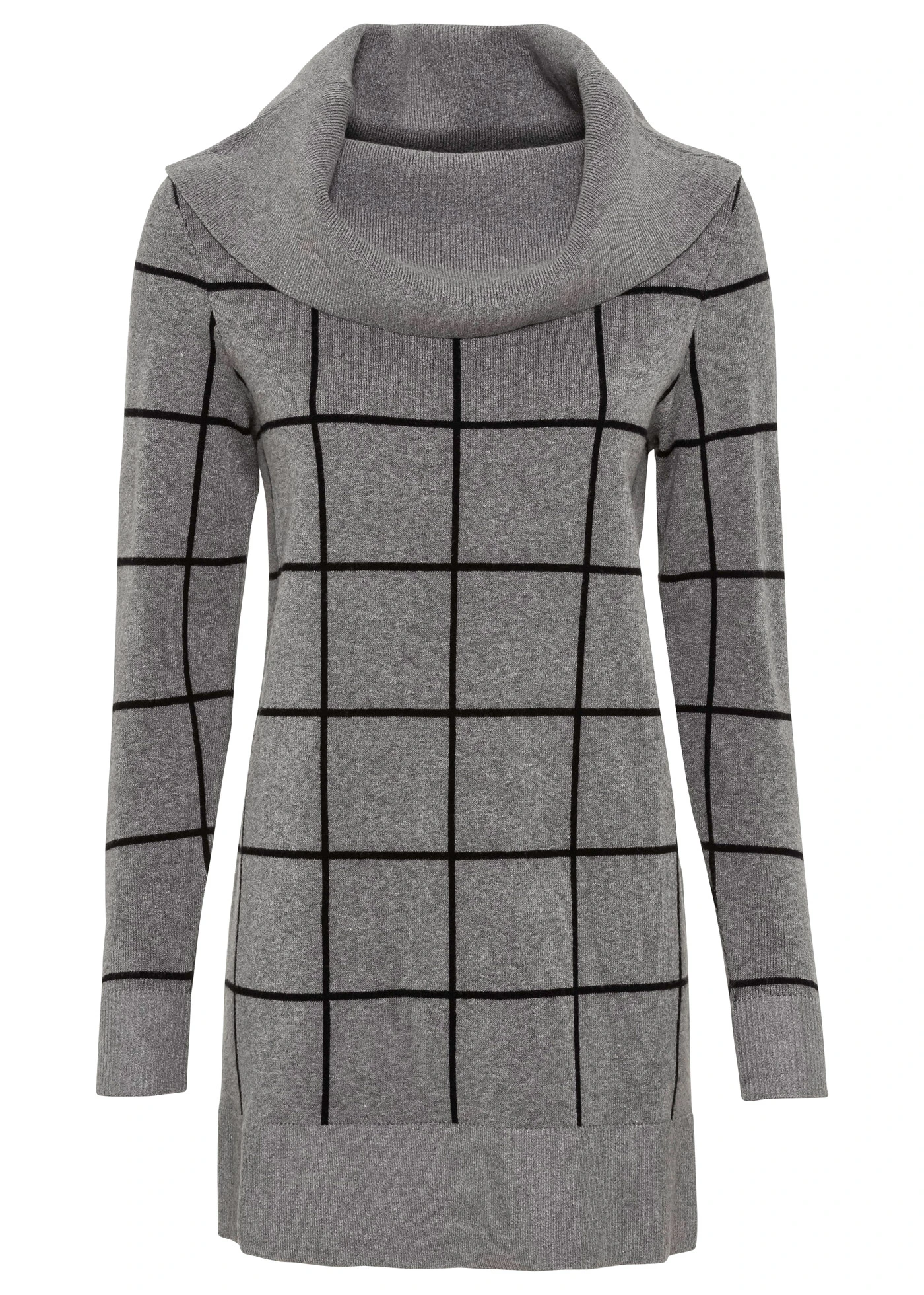 Dlouhý svetr • šedý melír-černá kostka • bonprix obchod