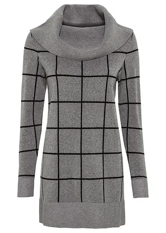 Dlouhý svetr • šedý melír-černá kostka • bonprix obchod