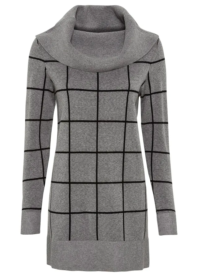 Dlouhý svetr • šedý melír-černá kostka • bonprix obchod