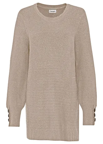 Lange trui met knopen, Kleur: beige