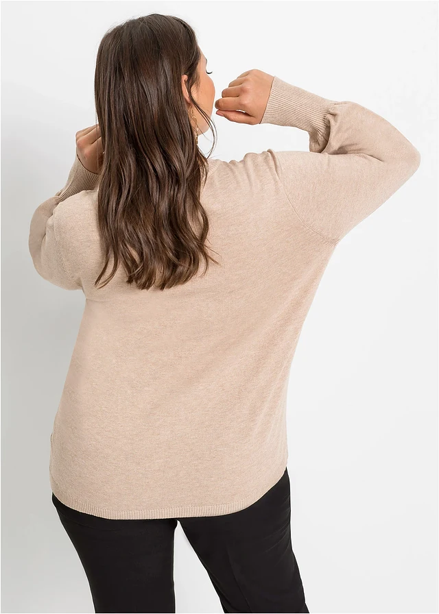 Trui met ballonmouwen, Kleur: beige gemêleerd