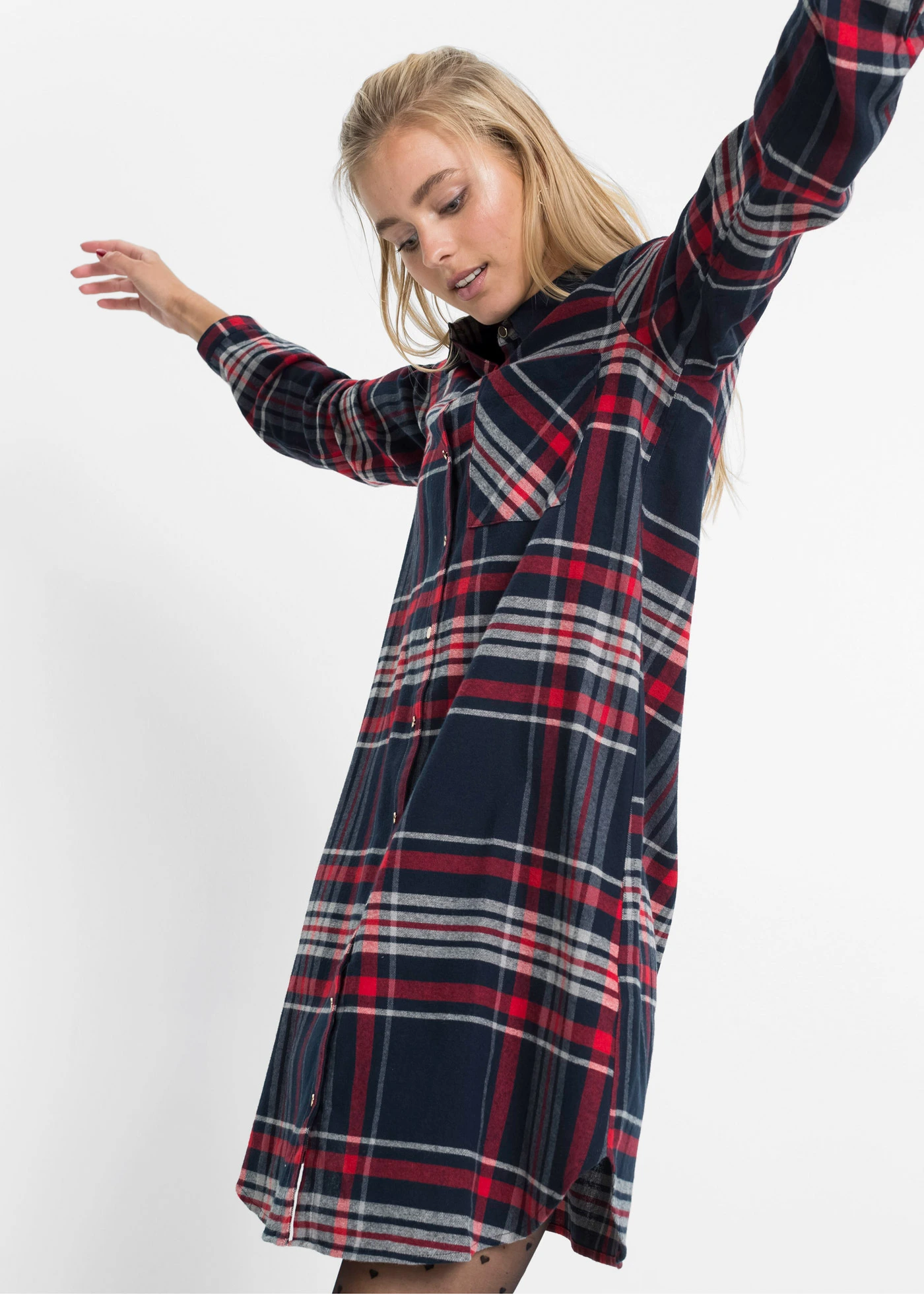 Košilové šaty z čisté bavlny • tmavě modro-červeno-bílá kostka • bonprix obchod