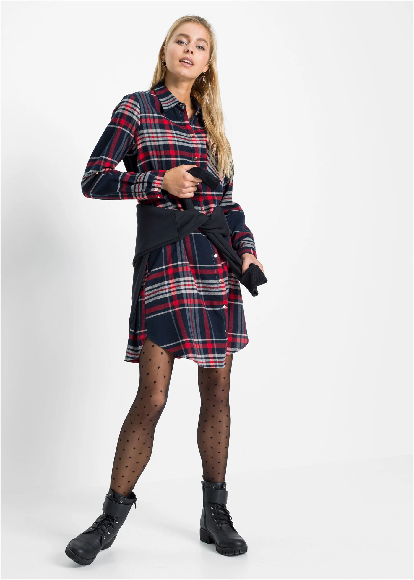 Košilové šaty z čisté bavlny • tmavě modro-červeno-bílá kostka • bonprix obchod