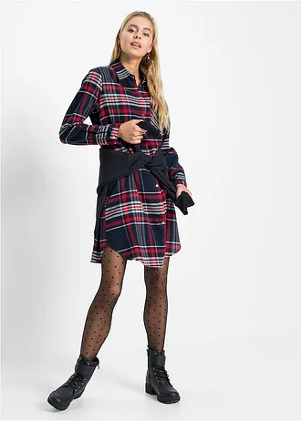 Košilové šaty z čisté bavlny • tmavě modro-červeno-bílá kostka • bonprix obchod