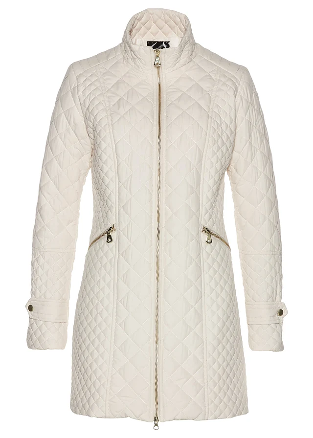 Lange gewatteerde jas, Kleur: kiezelbeige