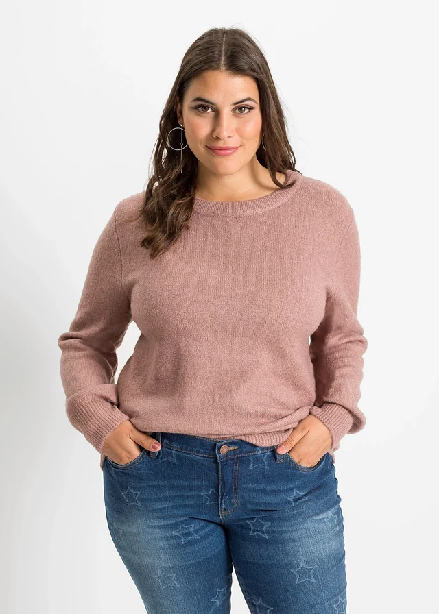 Pull à manches ballon, Couleur: bois de rose chiné