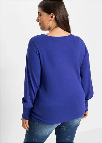 Pull en fine maille de viscose mélangée, Couleur: bleu saphir