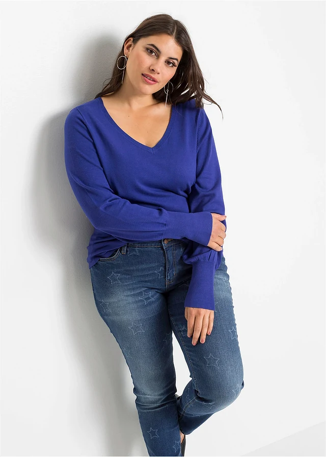Pull en fine maille de viscose mélangée, Couleur: bleu saphir