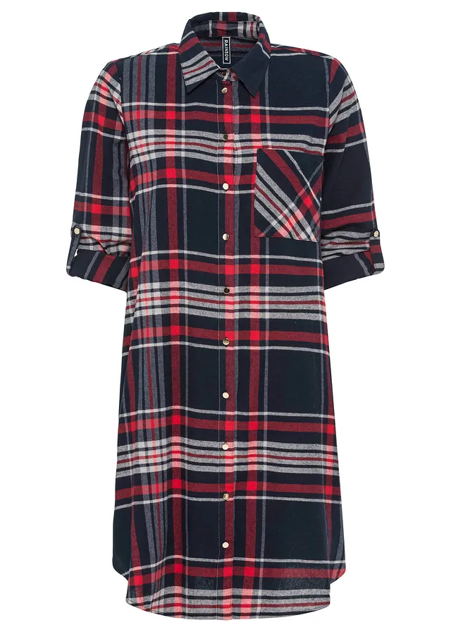 Košilové šaty z čisté bavlny • tmavě modro-červeno-bílá kostka • bonprix obchod