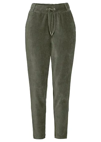 Kalhoty v manšestrovém vzhledu s elastickým pasem • olivová • bonprix obchod
