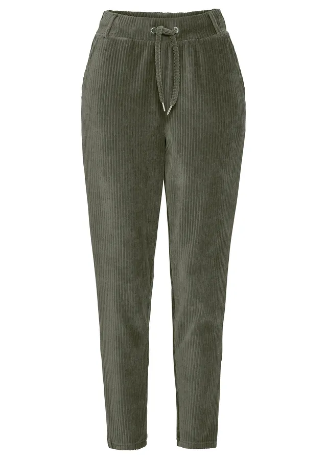 Kalhoty v manšestrovém vzhledu s elastickým pasem • olivová • bonprix obchod