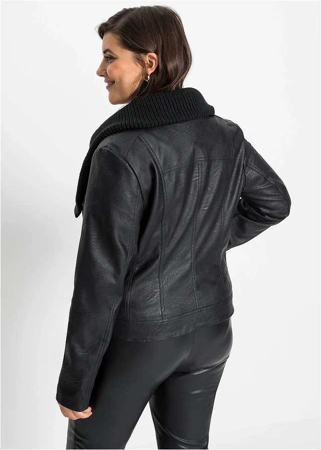 Blouson enduit à col châle, Couleur: noir