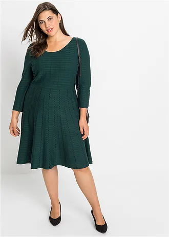 Pletené šaty z měkké viskózové směsi, barva: tmavě zeleno-černá
