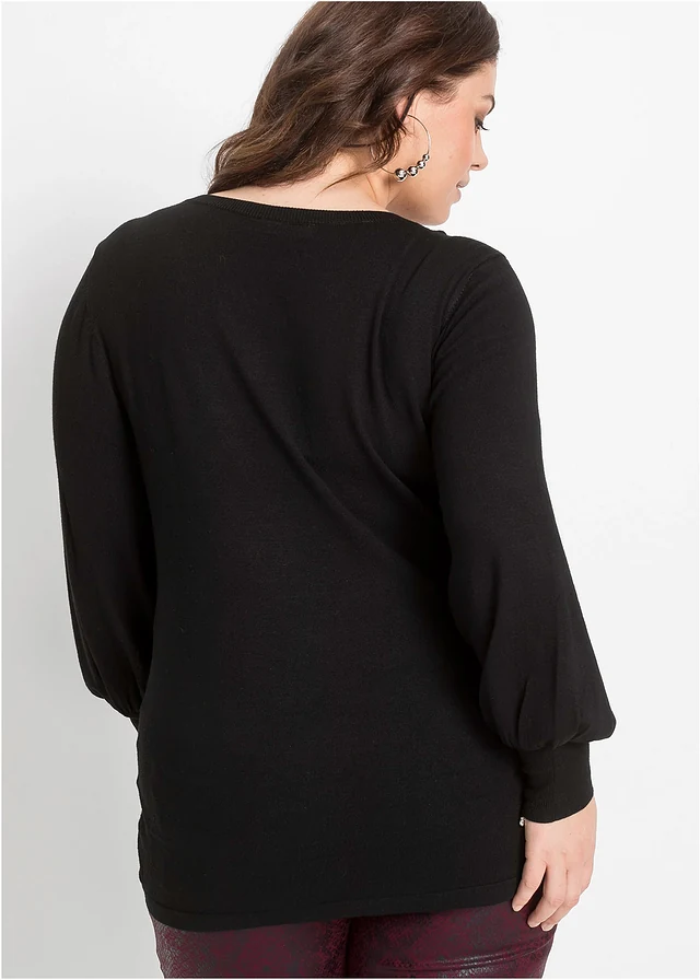 Fijngebreide trui met viscose, Kleur: zwart