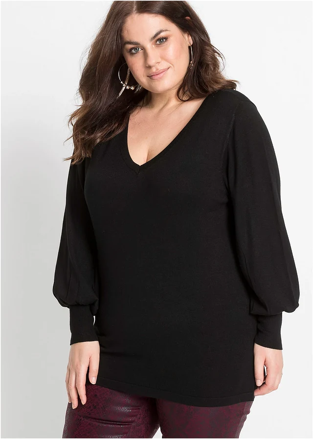 Fijngebreide trui met viscose, Kleur: zwart