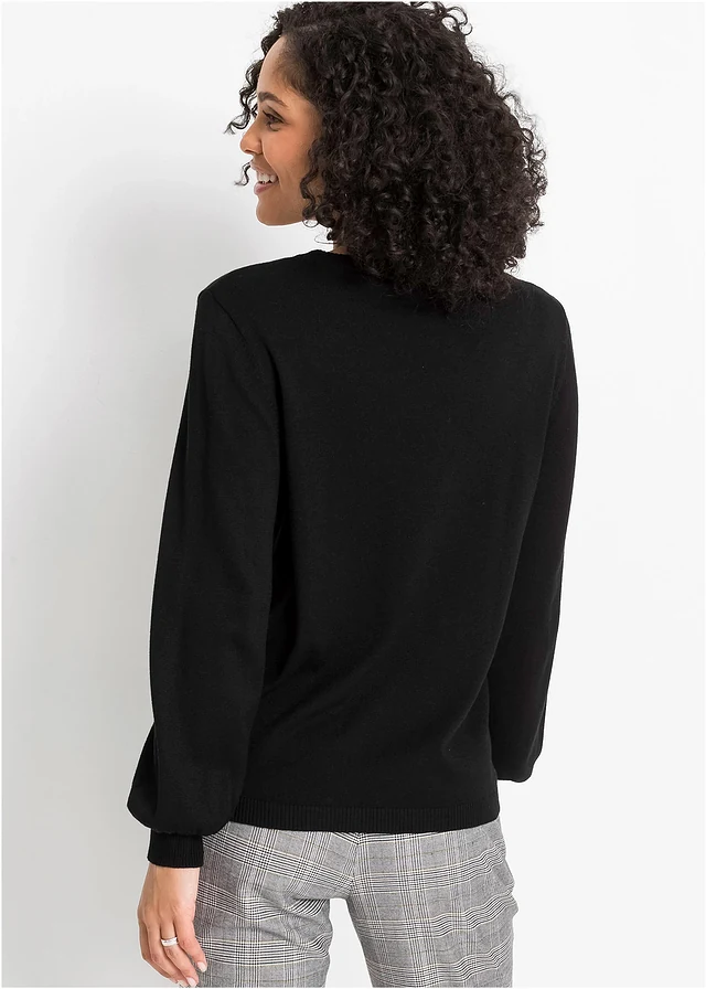 Trui met ballonmouwen, Kleur: zwart