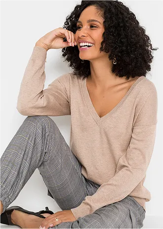 Oversize svetr ze směsi s viskózou, barva: béžová melír