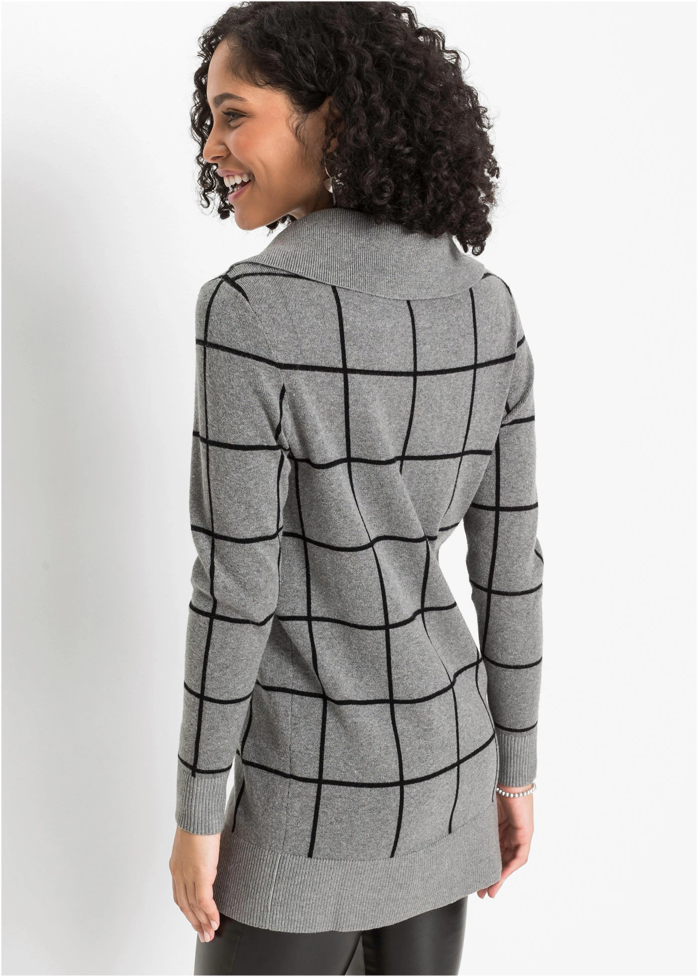 Dlouhý svetr • šedý melír-černá kostka • bonprix obchod