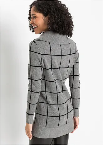 Dlouhý svetr • šedý melír-černá kostka • bonprix obchod