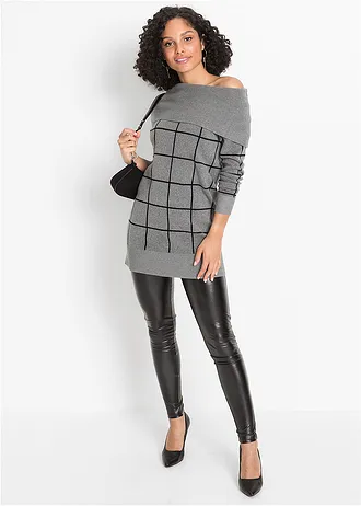 Dlouhý svetr • šedý melír-černá kostka • bonprix obchod