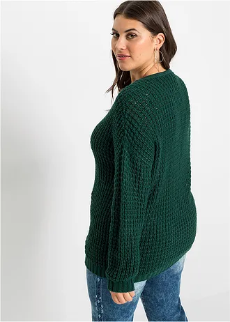 Svetr z hrubé pleteniny, se zipem • tmavě zelená plus size • bonprix obchod