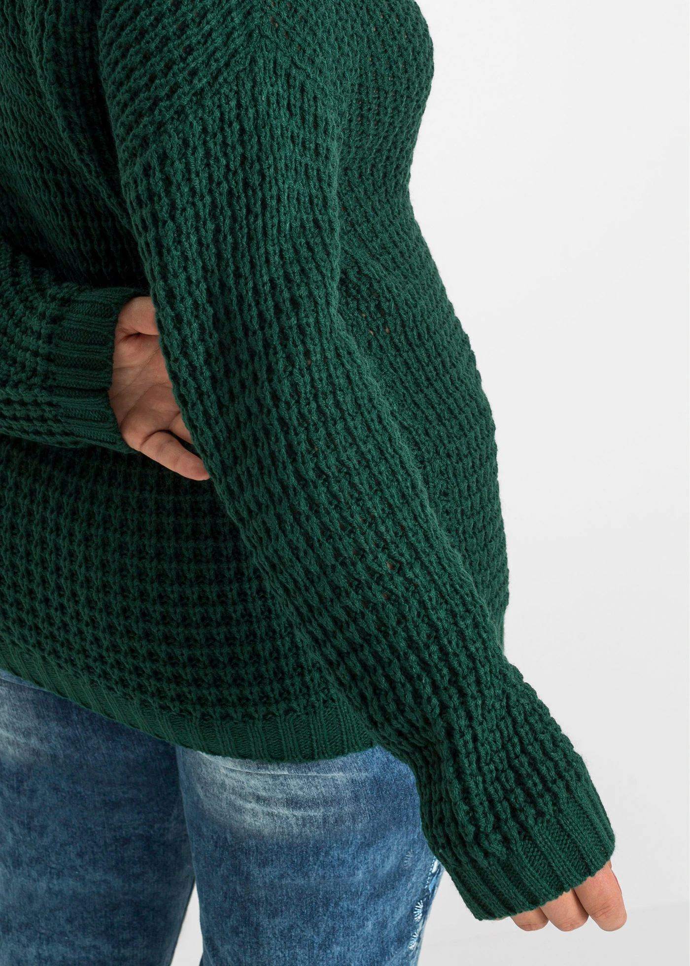 Svetr z hrubé pleteniny, se zipem • tmavě zelená plus size • bonprix obchod